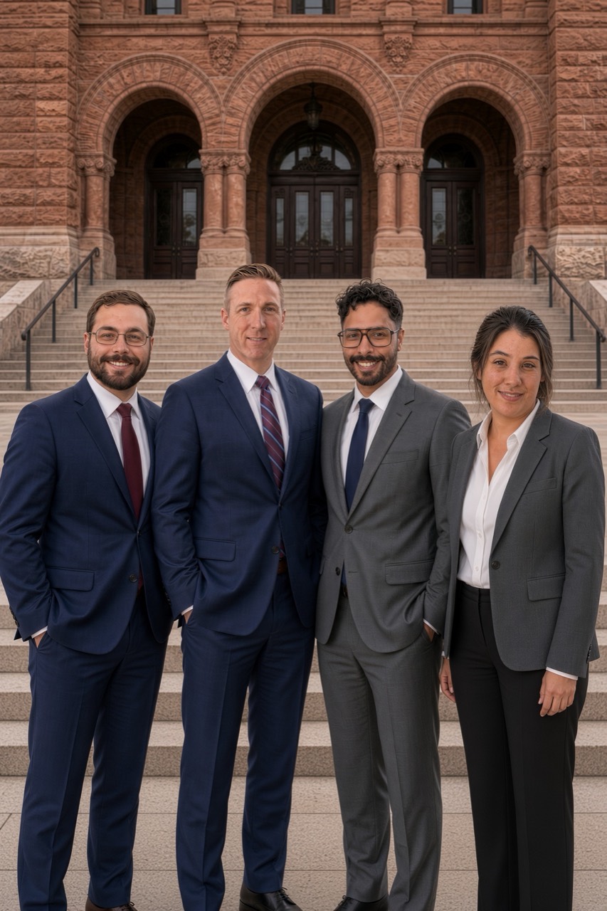 Parker Yuchinski, Chase Butler, Christopher Correa, and Samantha ‘Sammy’ Serna outside the Bexar County Courthouse